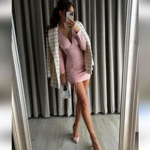 New Zara Pale Pink Mini Ruched Dress Blogger Favorite Size Medium